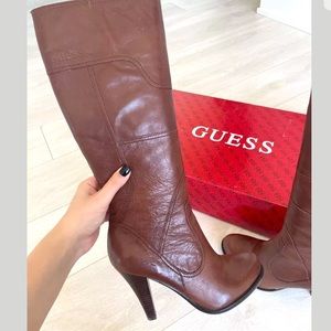 Heeled Cowgirl Booties by Guess Brown Leather